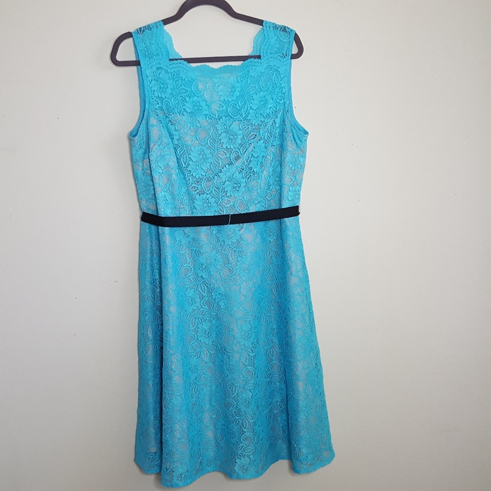 NWOT CK Sky Blue Sleeveless Lace A-line Dress